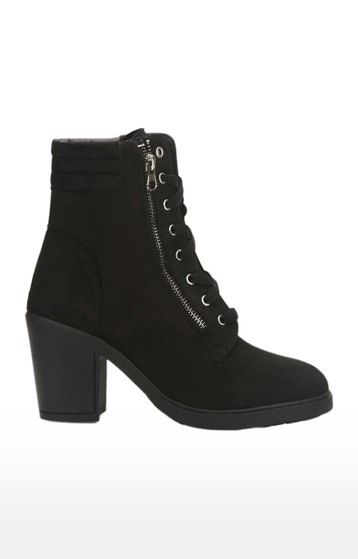 Truffle Collection | Women's Black Suede Solid Lace-Up Boot 1