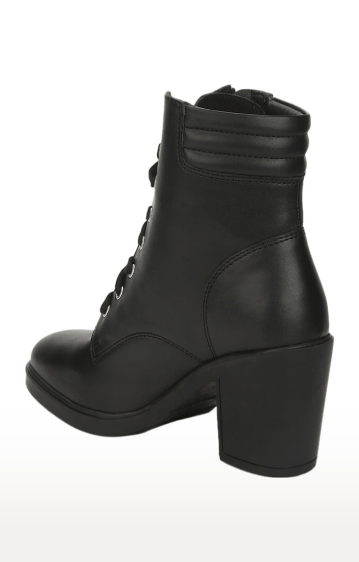 Truffle Collection | Women's Black PU Solid Lace-Up Boot 2