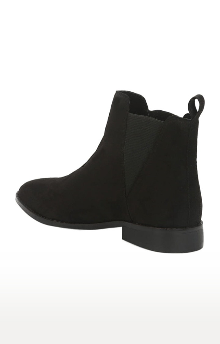 Women's Black Suede Solid Slip On Boot