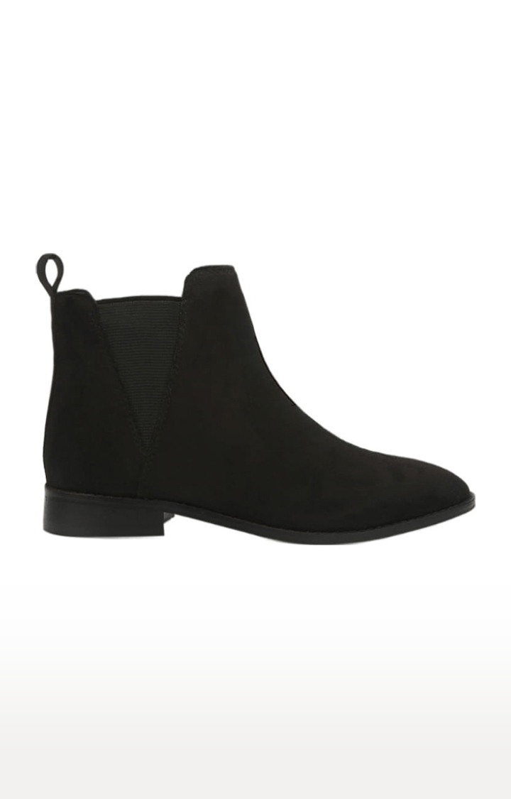 Women's Black Suede Solid Slip On Boot