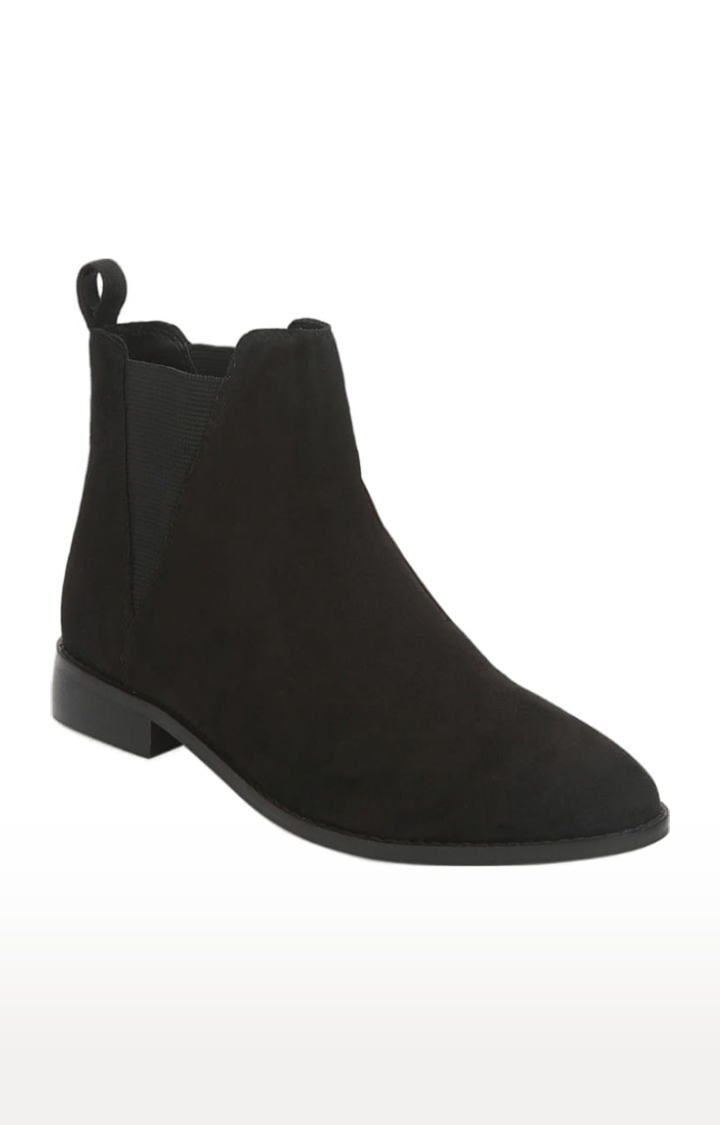 Truffle Collection | Women's Black Suede Solid Slip On Boot