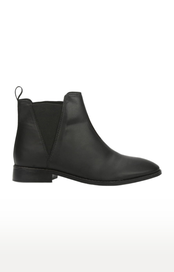 Women's Black PU Solid Slip On Boot