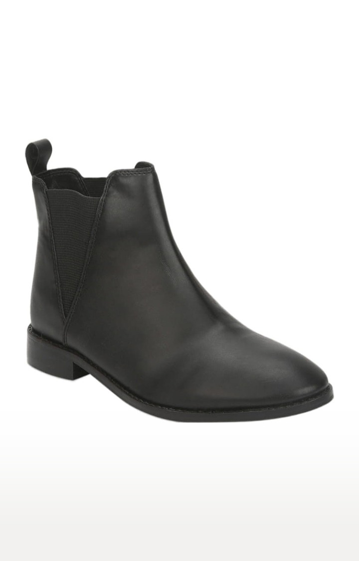 Women's Black PU Solid Slip On Boot
