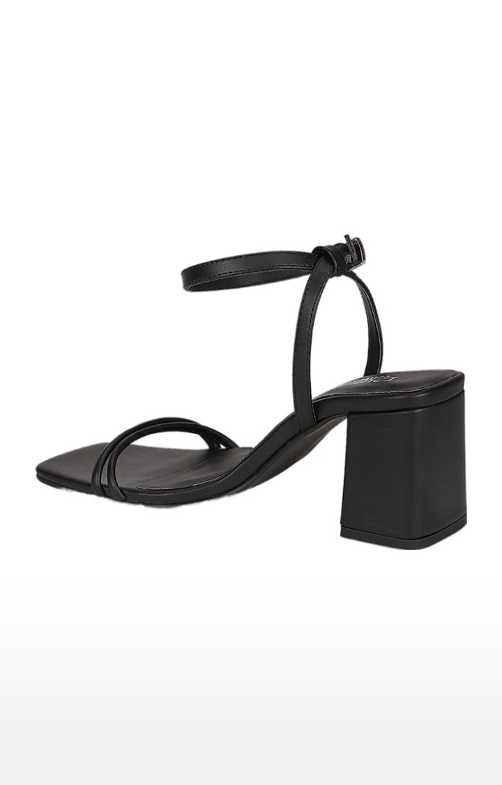 Truffle Collection | Women's Black PU Solid Buckle Block Heels 2
