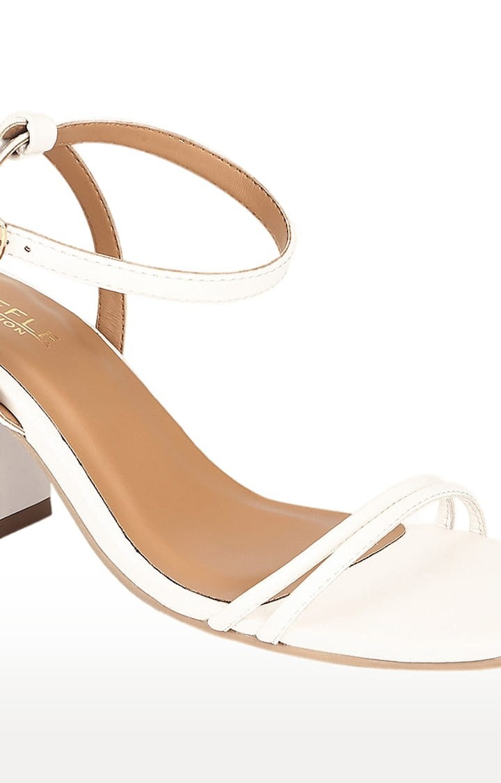 Women's White PU Solid Buckle Block Heels