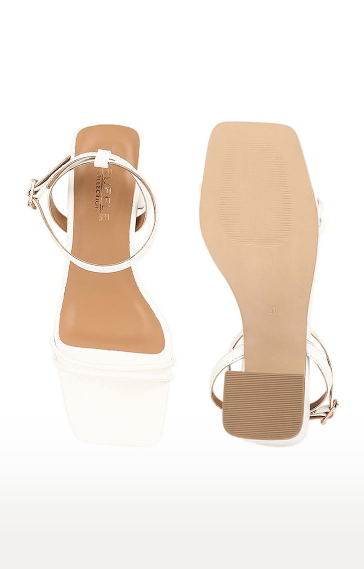 Women's White PU Solid Buckle Block Heels