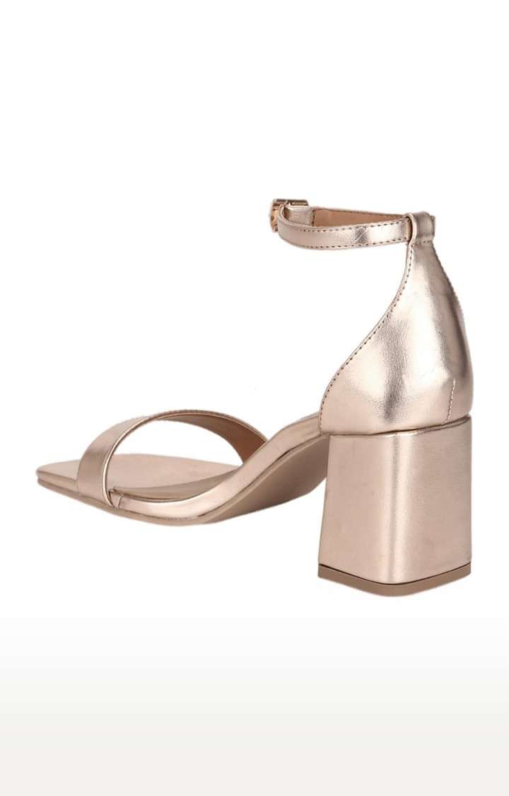 Women's Gold PU Solid Buckle Block Heels