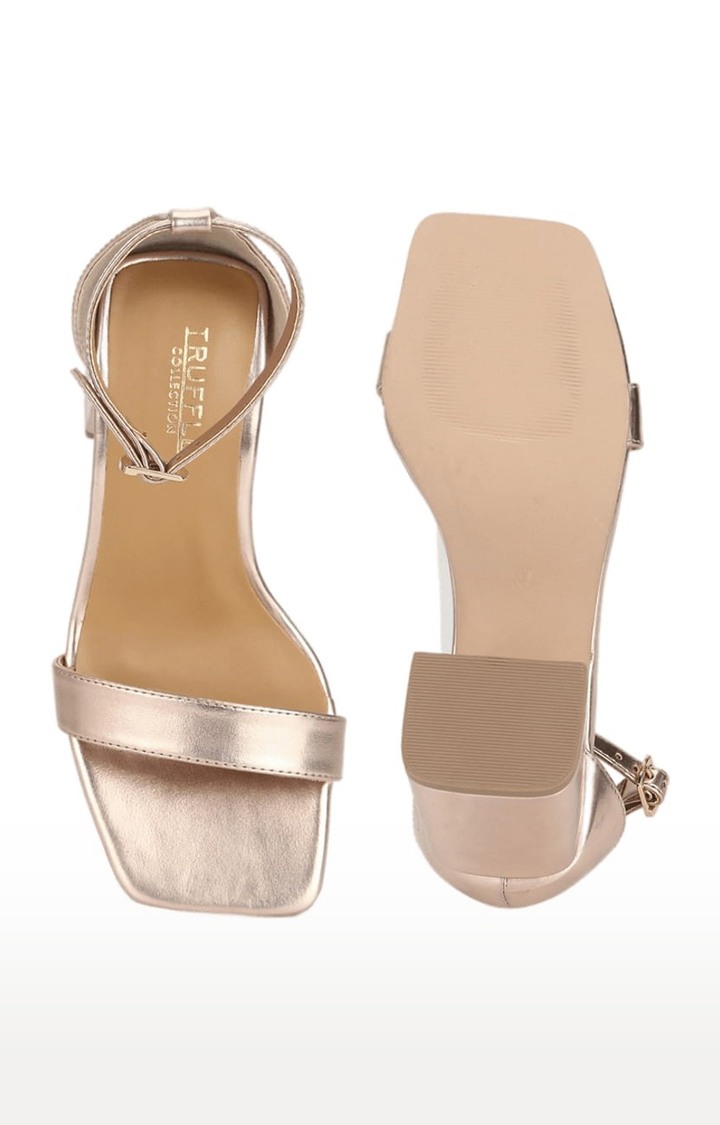 Women's Gold PU Solid Buckle Block Heels