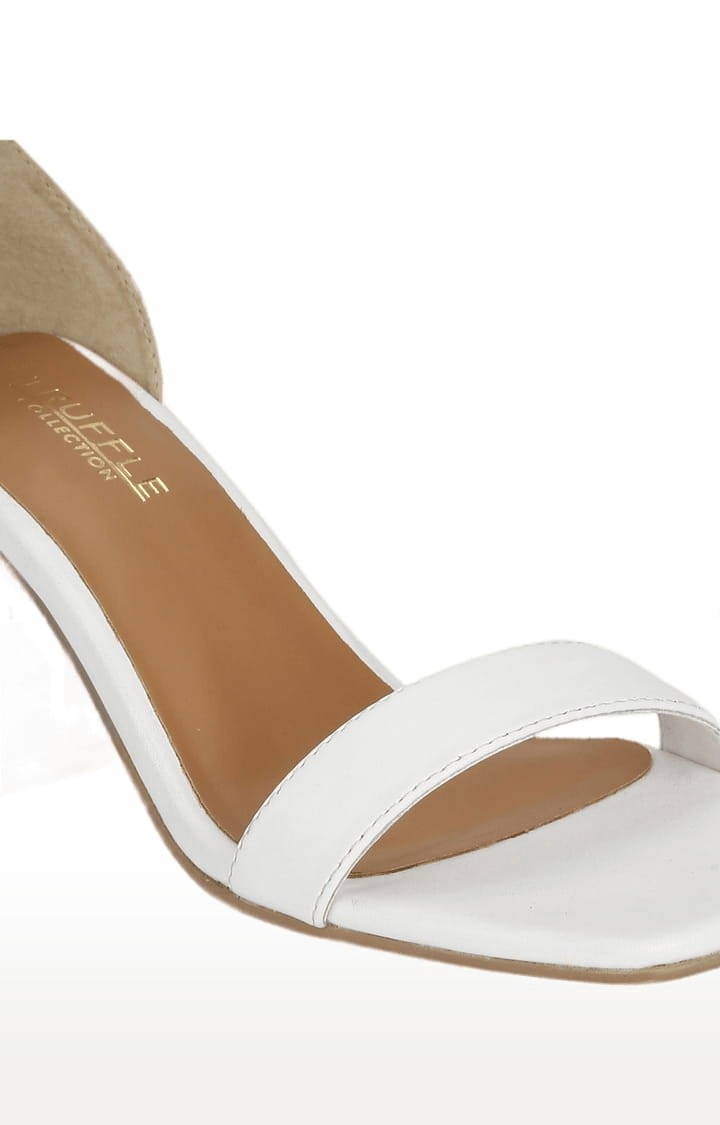 Women's White PU Solid Buckle Block Heels