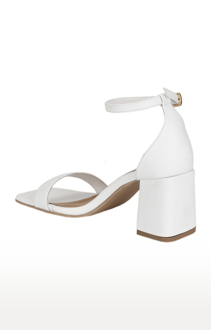 Women's White PU Solid Buckle Block Heels