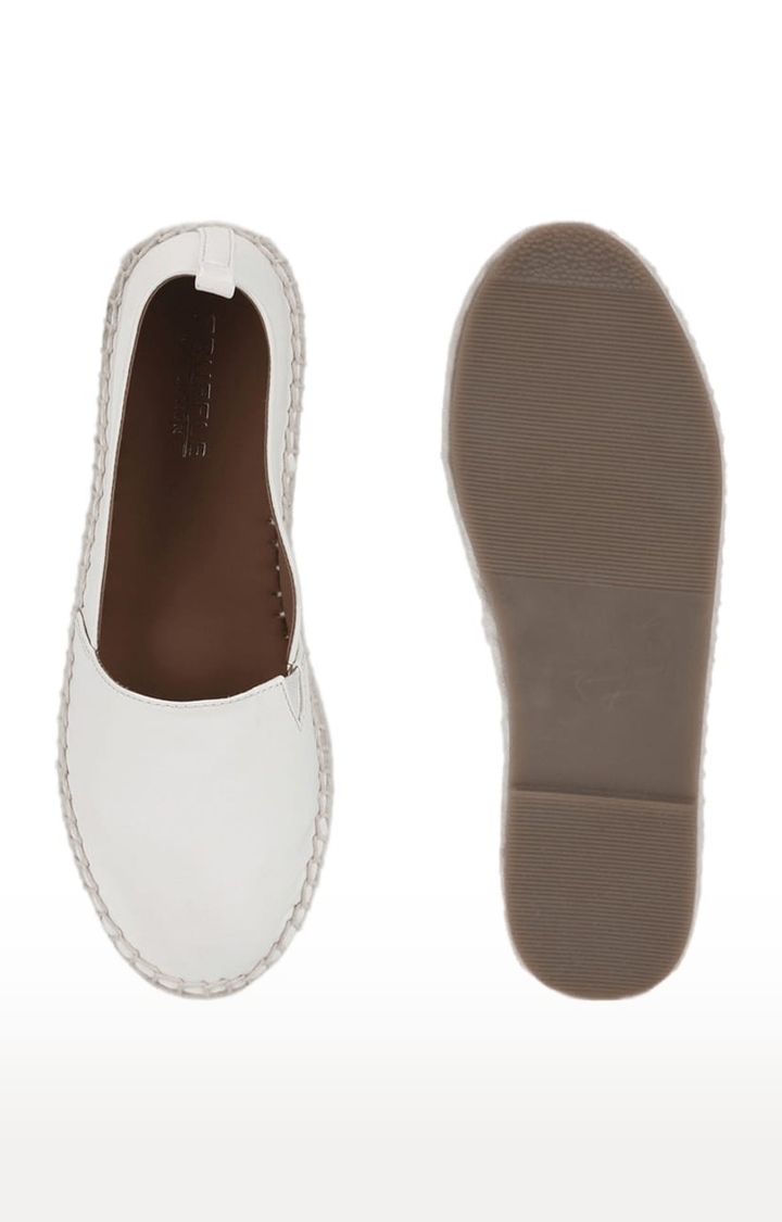 Truffle Collection | Women's White PU Solid Slip On Loafers 3