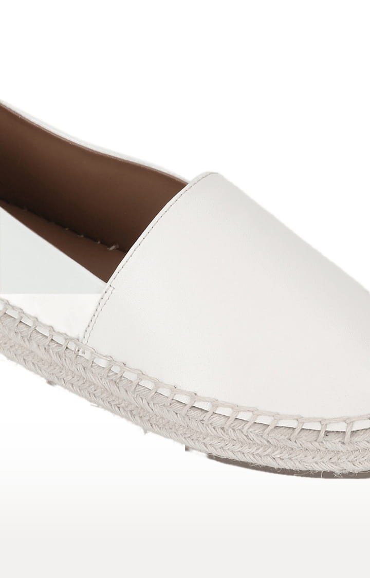 Truffle Collection | Women's White PU Solid Slip On Loafers 4