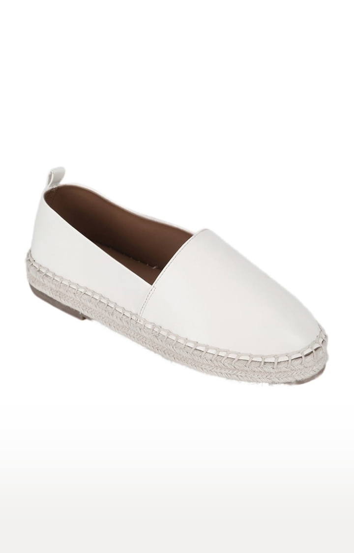 Truffle Collection | Women's White PU Solid Slip On Loafers 0