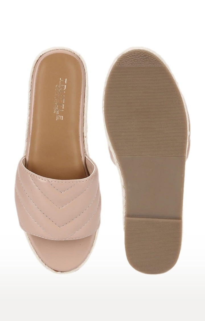 Women's Beige PU Solid Flat Slip-ons