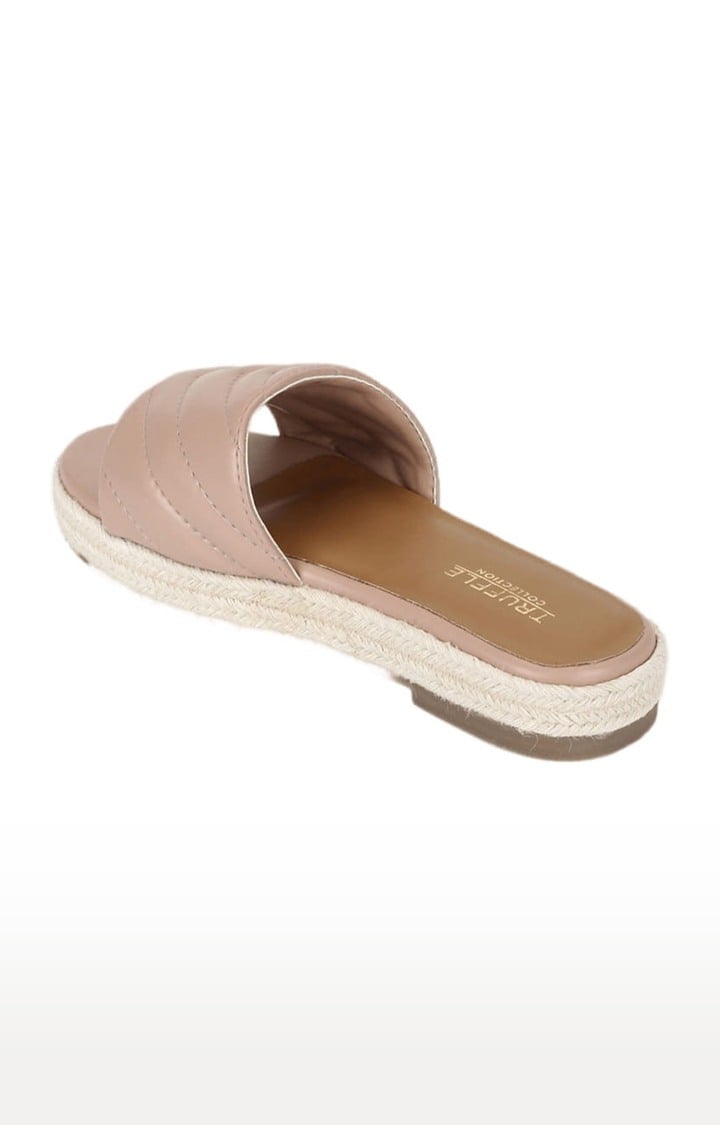 Women's Beige PU Solid Flat Slip-ons