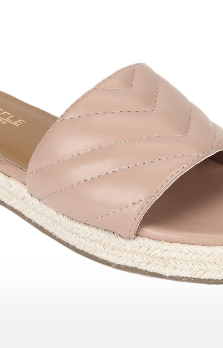 Women's Beige PU Solid Flat Slip-ons