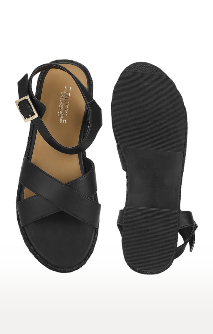 Women's Black PU Solid Buckle Sandals