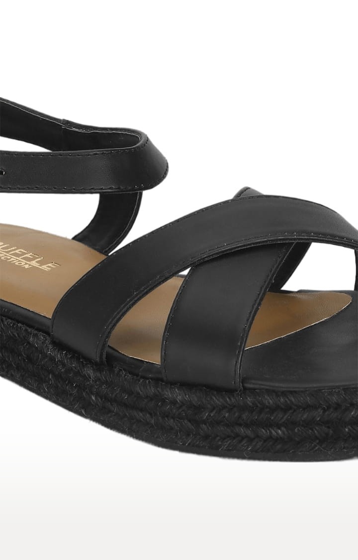 Women's Black PU Solid Buckle Sandals