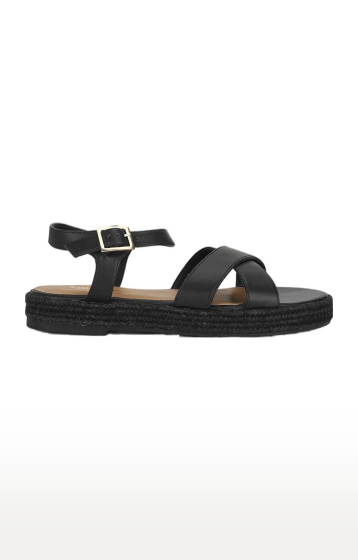 Women's Black PU Solid Buckle Sandals