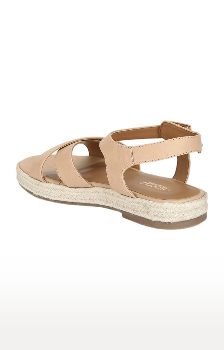 Women's Beige PU Solid Buckle Sandals