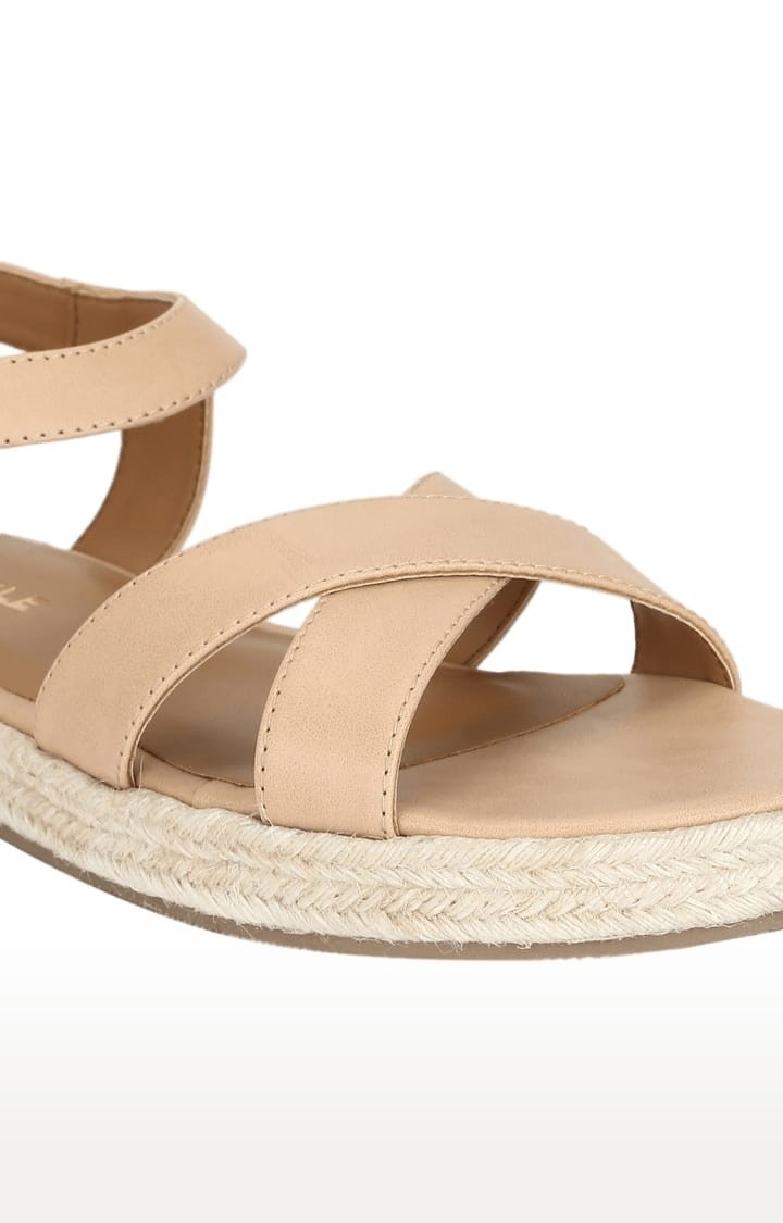 Women's Beige PU Solid Buckle Sandals