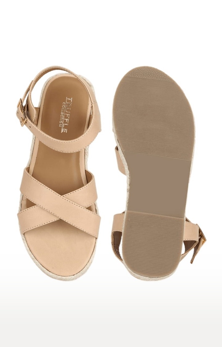 Women's Beige PU Solid Buckle Sandals