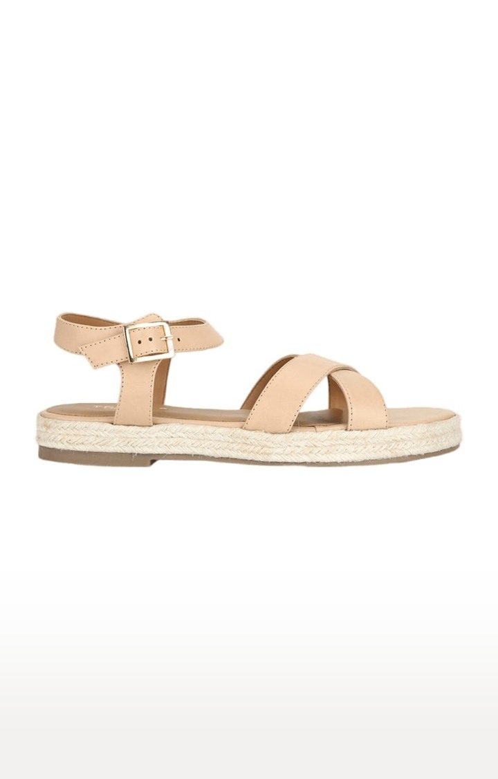 Women's Beige PU Solid Buckle Sandals