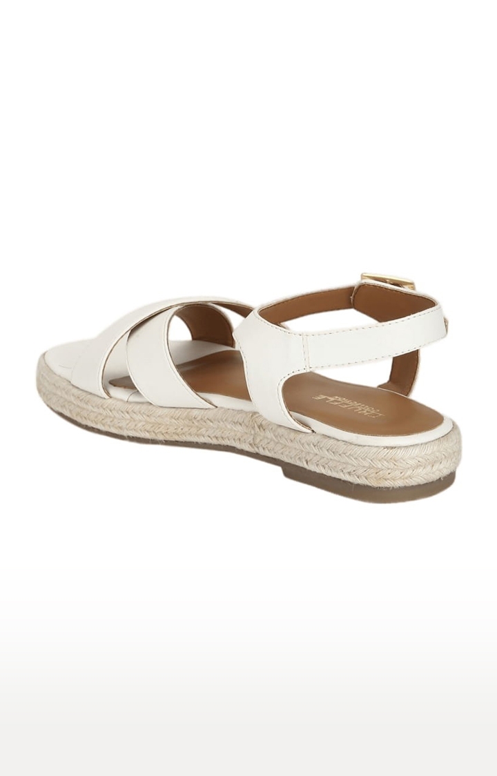 Truffle Collection | Women's White PU Solid Buckle Sandals 2