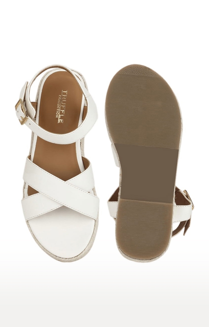 Truffle Collection | Women's White PU Solid Buckle Sandals 3