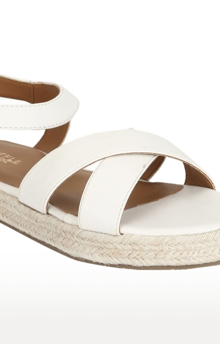 Truffle Collection | Women's White PU Solid Buckle Sandals 4