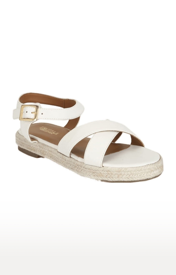 Truffle Collection | Women's White PU Solid Buckle Sandals