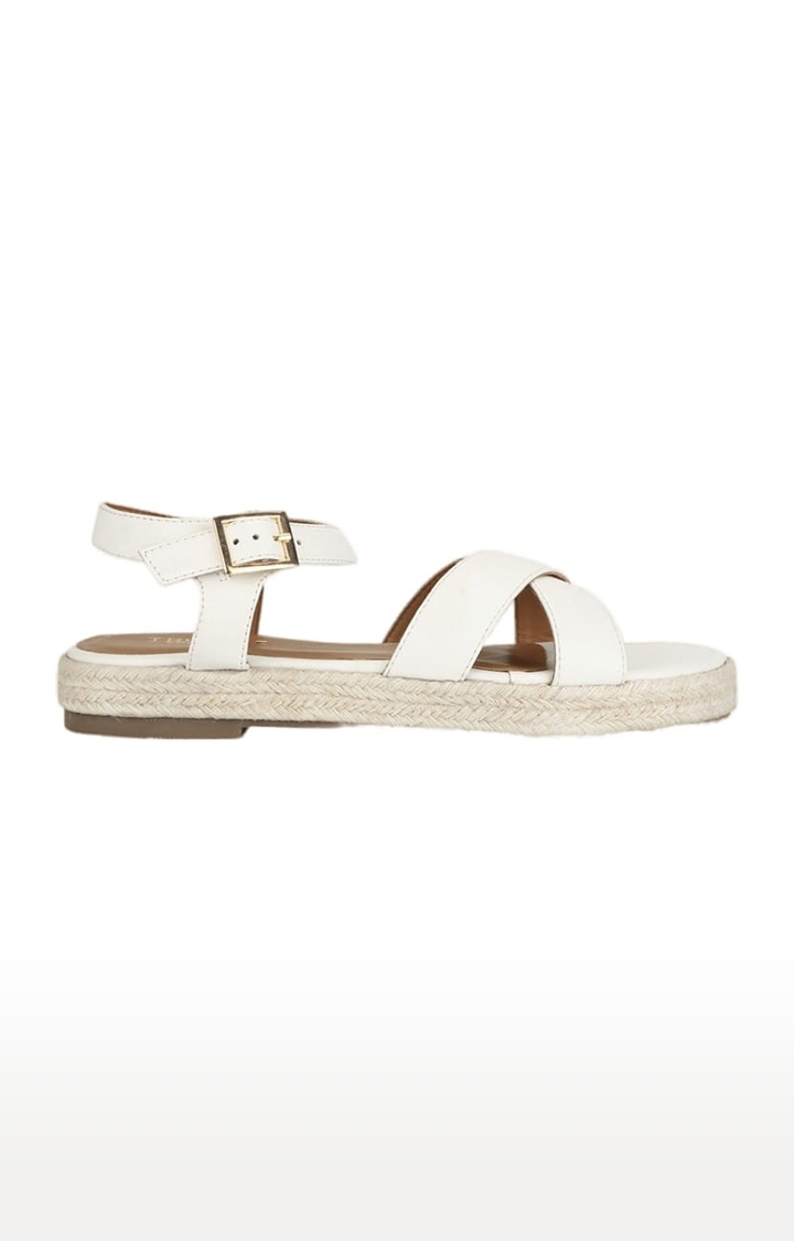 Truffle Collection | Women's White PU Solid Buckle Sandals 1