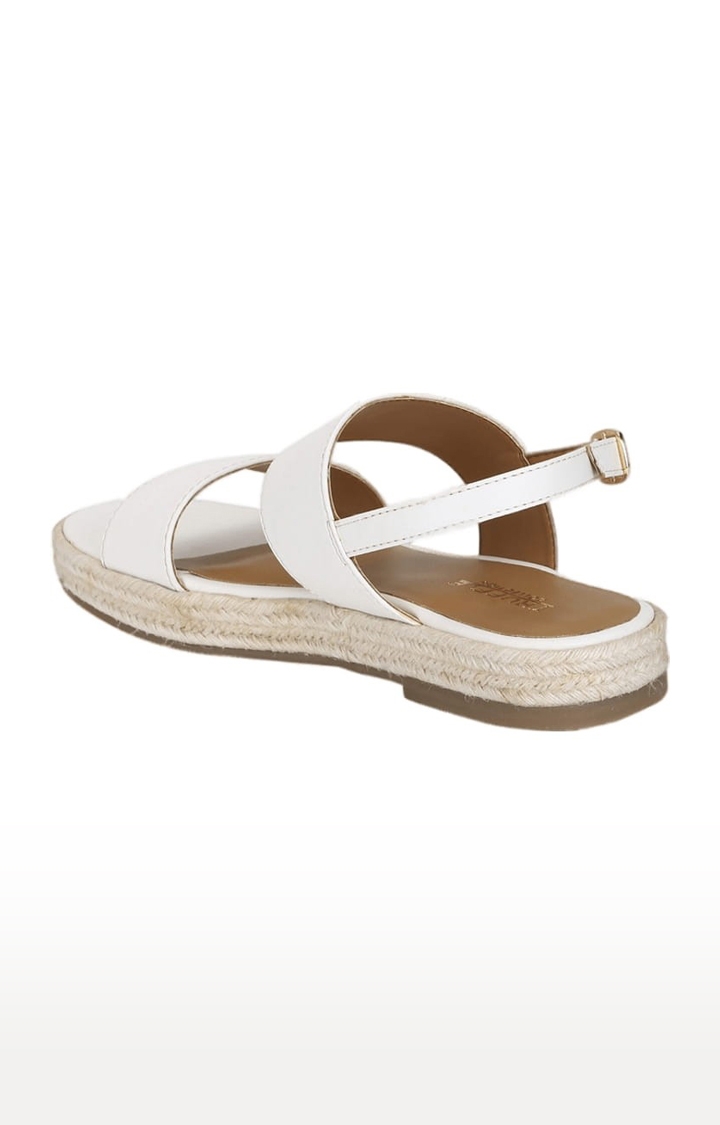 Truffle Collection | Women's White PU Solid Buckle Sandals 2