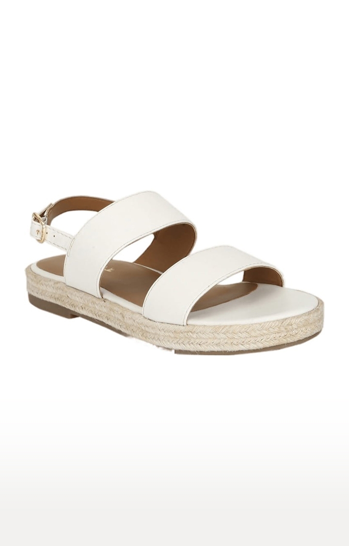 Truffle Collection | Women's White PU Solid Buckle Sandals 0