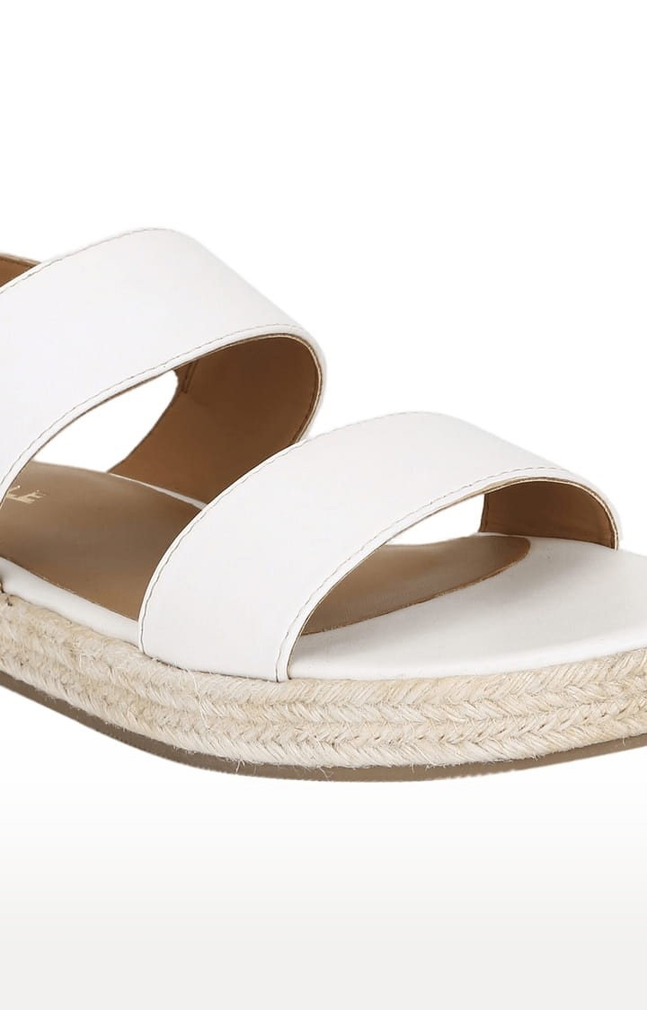 Truffle Collection | Women's White PU Solid Buckle Sandals 4