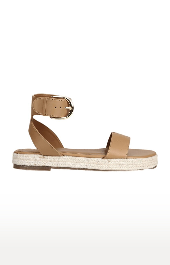 Women's Beige PU Solid Buckle Sandals
