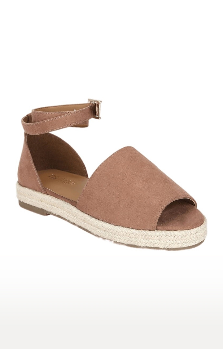 Truffle Collection | Women's Beige Suede Solid Buckle Sandals