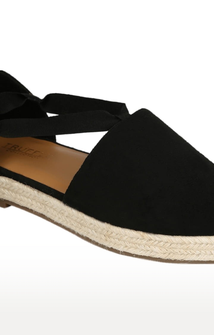 Women's Black Suede Solid Lace-Up Sandals