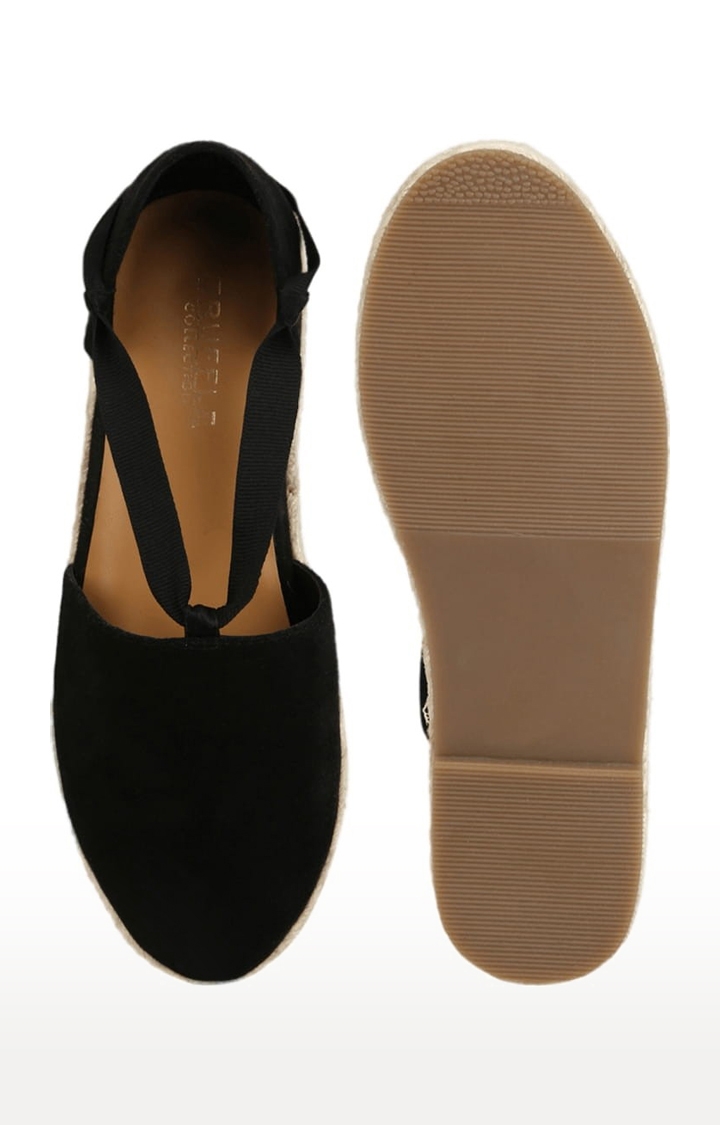 Women's Black Suede Solid Lace-Up Sandals