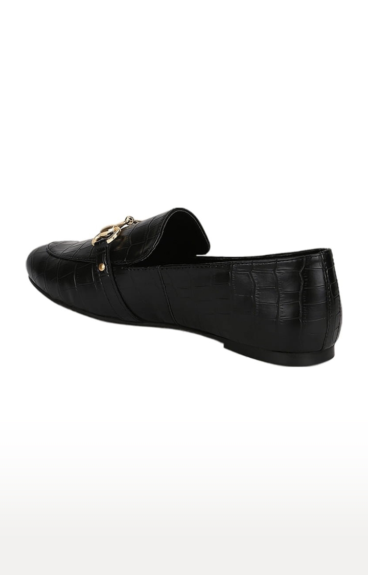 Truffle Collection | Women's Black PU Textured Slip On Loafers 2