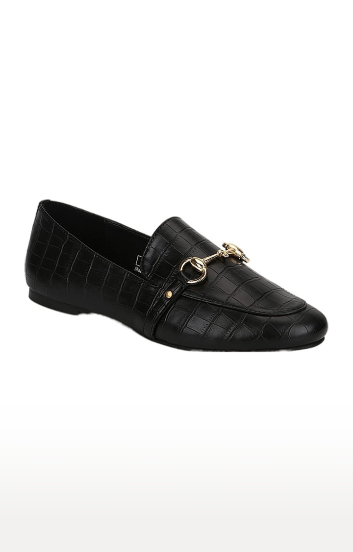 Truffle Collection | Women's Black PU Textured Slip On Loafers 0
