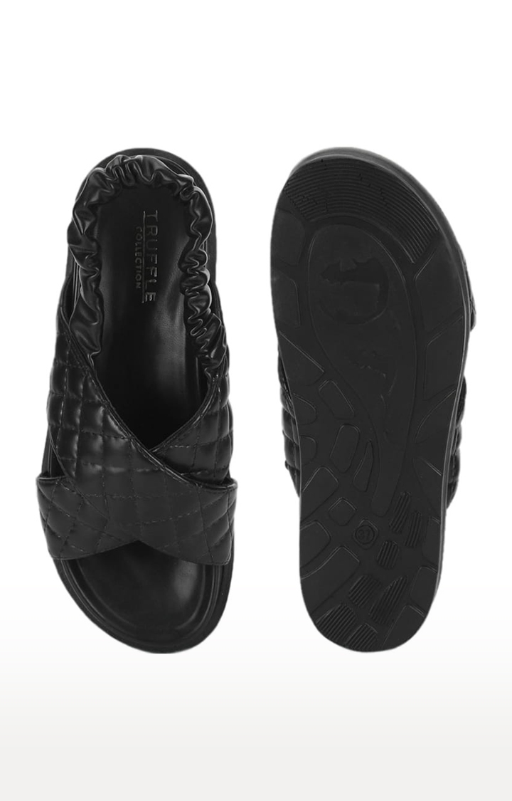 Truffle Collection | Women's Black PU Quilted Backstrap Sandals 3