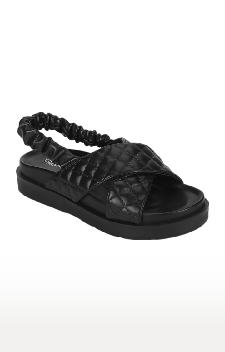 Truffle Collection | Women's Black PU Quilted Backstrap Sandals 0