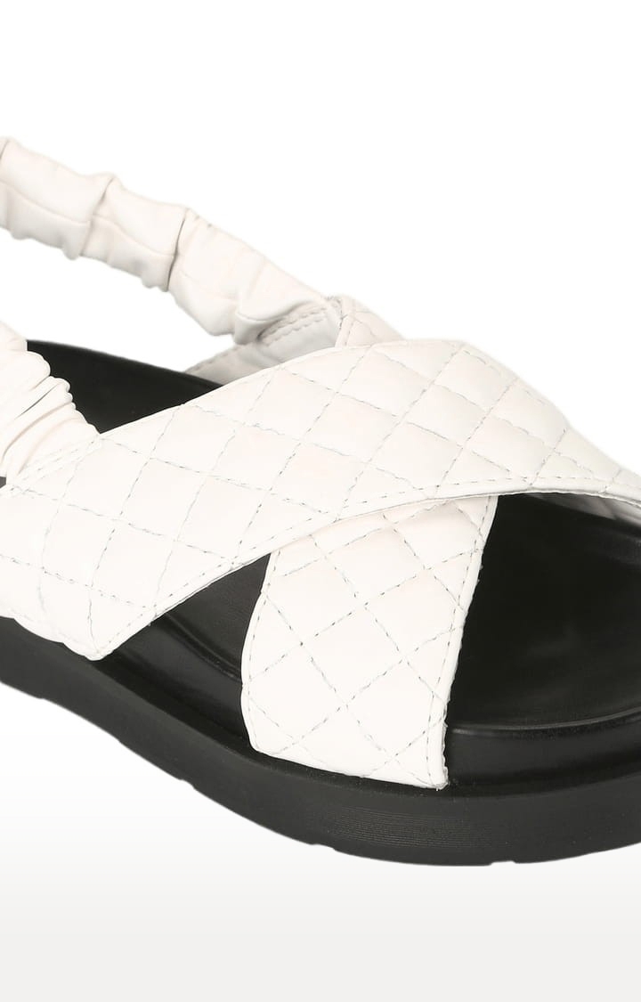 Truffle Collection | Women's White PU Quilted Backstrap Sandals 4
