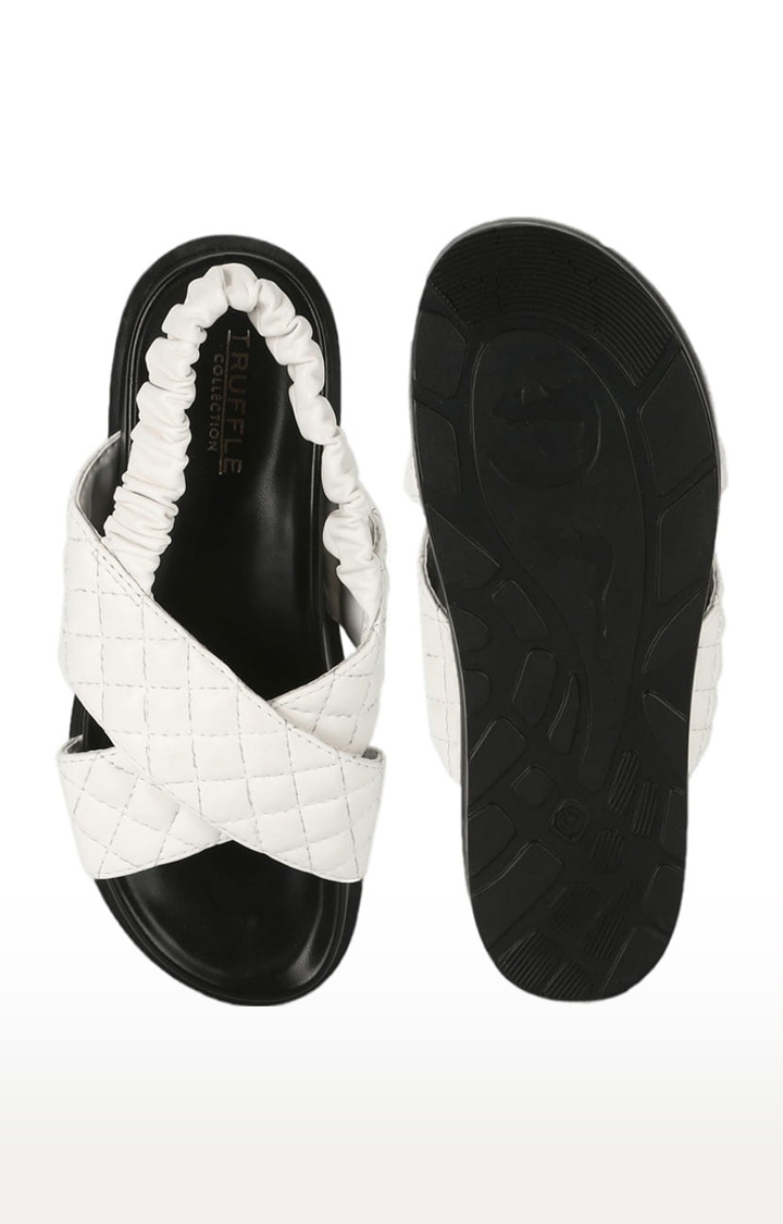Truffle Collection | Women's White PU Quilted Backstrap Sandals 3
