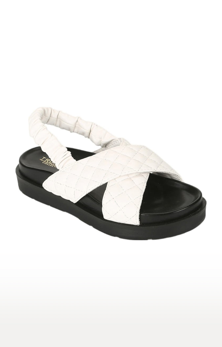 Truffle Collection | Women's White PU Quilted Backstrap Sandals 0