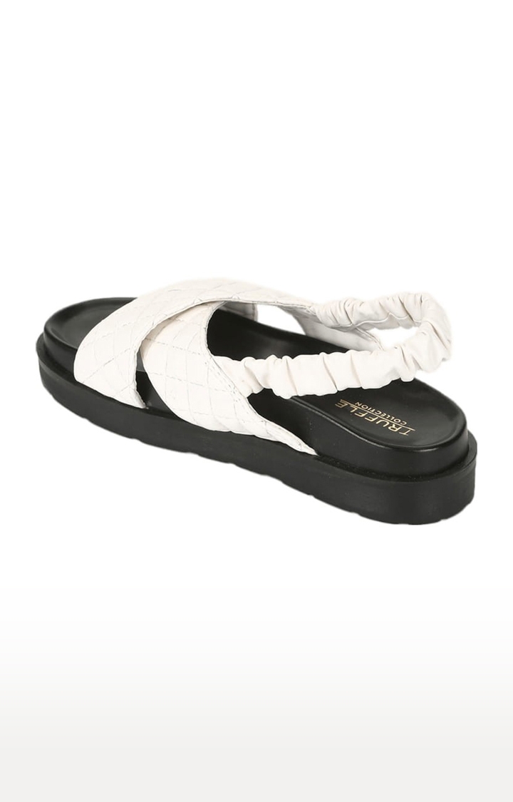 Truffle Collection | Women's White PU Quilted Backstrap Sandals 2