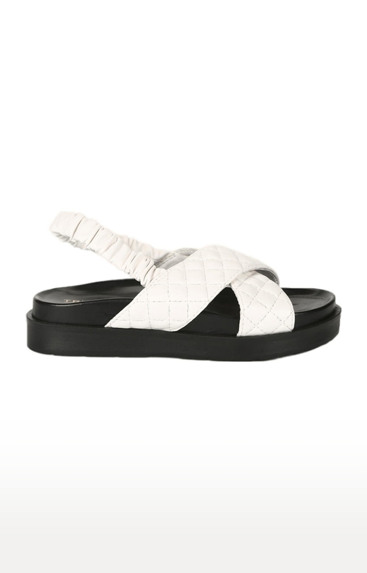 Truffle Collection | Women's White PU Quilted Backstrap Sandals 1