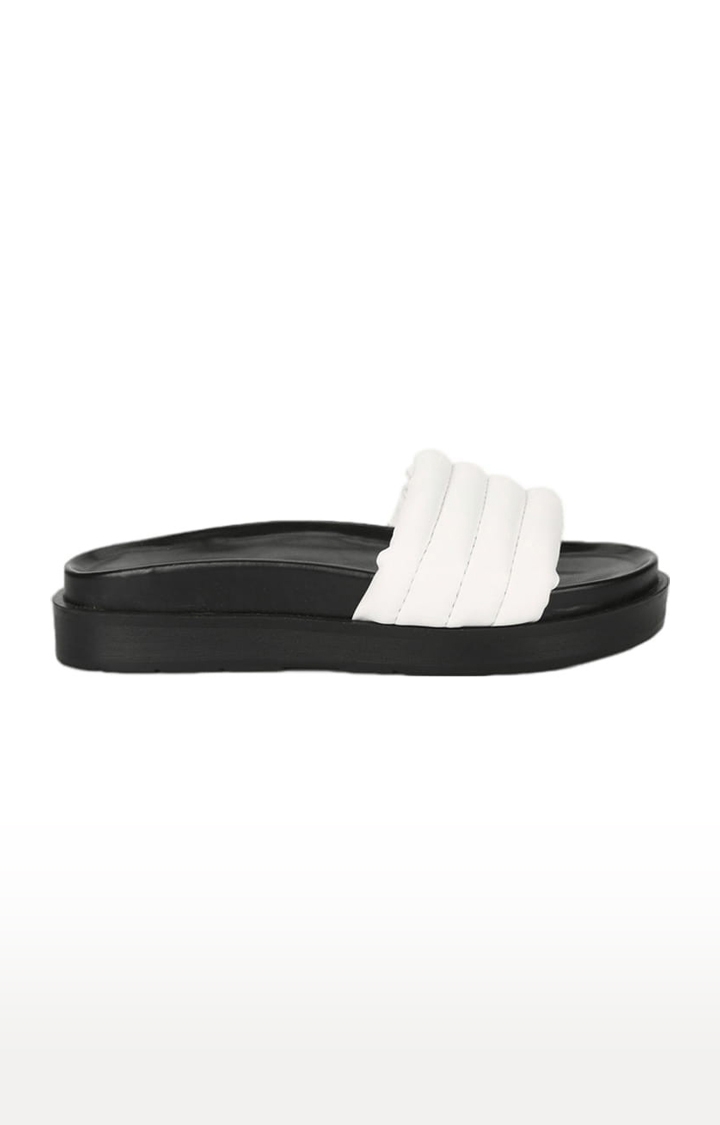 Truffle Collection | Women's White PU Striped Slip On Flip Flops 1