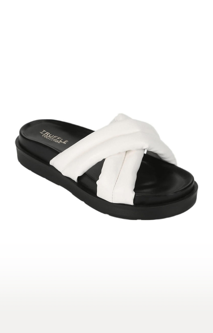 Truffle Collection | Women's White PU Solid Slip On Flip Flops 0